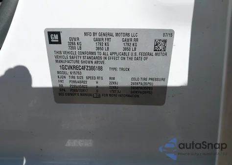 2015 Chevrolet Silverado 1500 1Lt z USA, uszkodzony, nr VIN 1GCVKREC4FZ386188